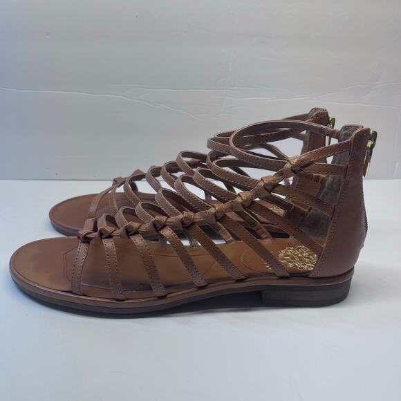 Vince Camuto Gladiator Sandals Brown Leather Strappy Flat Summer shoes sz8,5 new - Picture 8 of 9